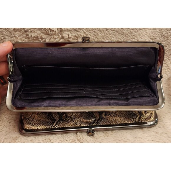 Hobo Lauren Clutch Wallet Snakeskin Print 8.5" x 5" Gold/Black Silver Hardware - Picture 5 of 9
